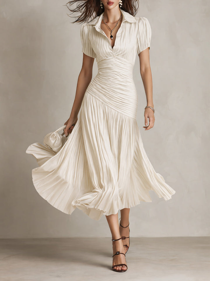 Adriana – Robe Midi Satin Rayé Rétro