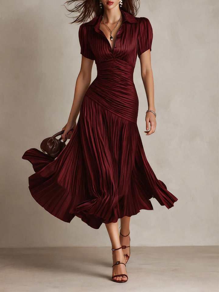 Adriana – Robe Midi Satin Rayé Rétro
