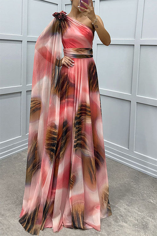 Lilliagirl – Robe Chiffon Imprimée Épaules Dénudées