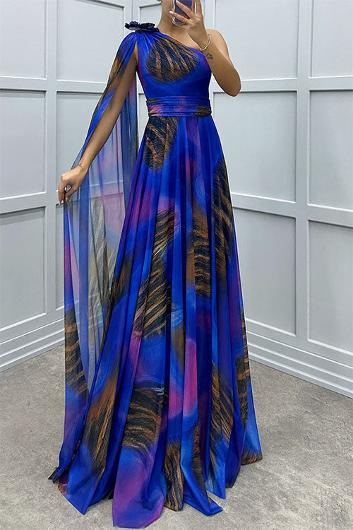 Lilliagirl – Robe Chiffon Imprimée Épaules Dénudées