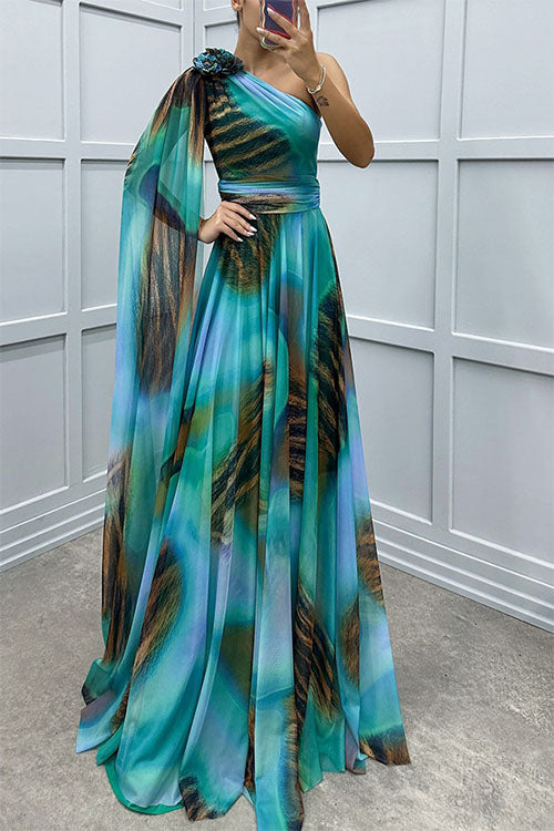Lilliagirl – Robe Chiffon Imprimée Épaules Dénudées