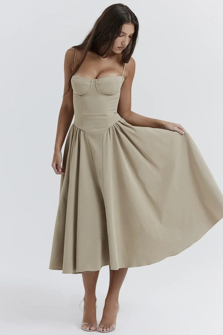 Nina – Robe Midi Corset Sans Manches