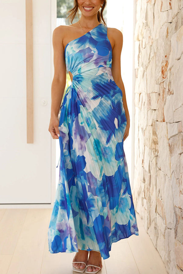 Deja – Robe Maxi Florale Une Épaule Plissée