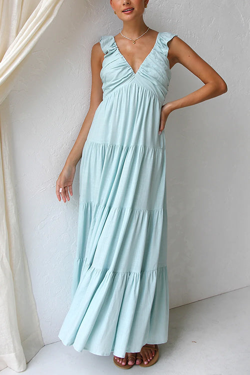 Juliet – Robe Maxi Col V à Volants