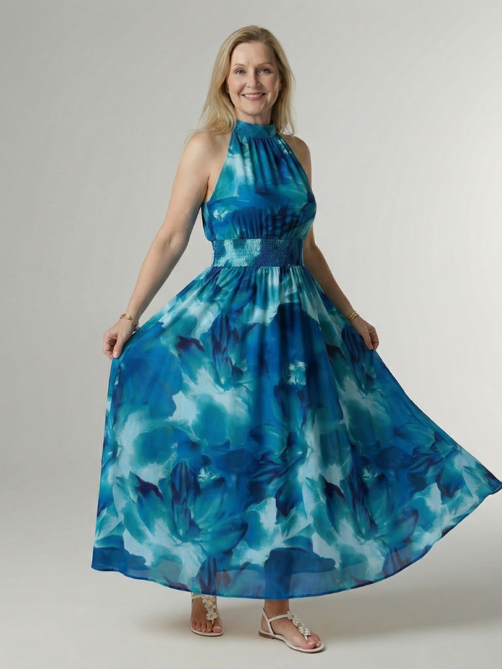 Sylin – Robe Midi Halter Froncée