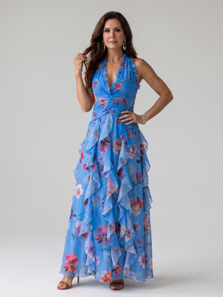 Nori – Robe Maxi Florale Halter Froncée
