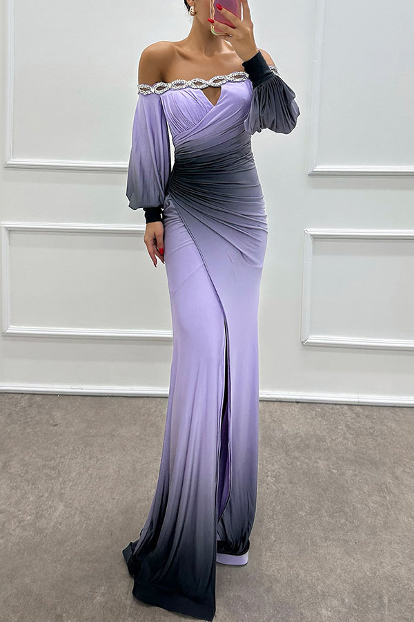 Julieta – Robe Maxi Épaules Dénudées Dégradé Fendue