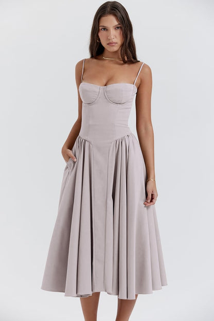 Nina – Robe Midi Corset Sans Manches