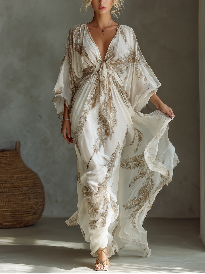 Morrisa – Robe Maxi Chiffon Ivoire & Taupe