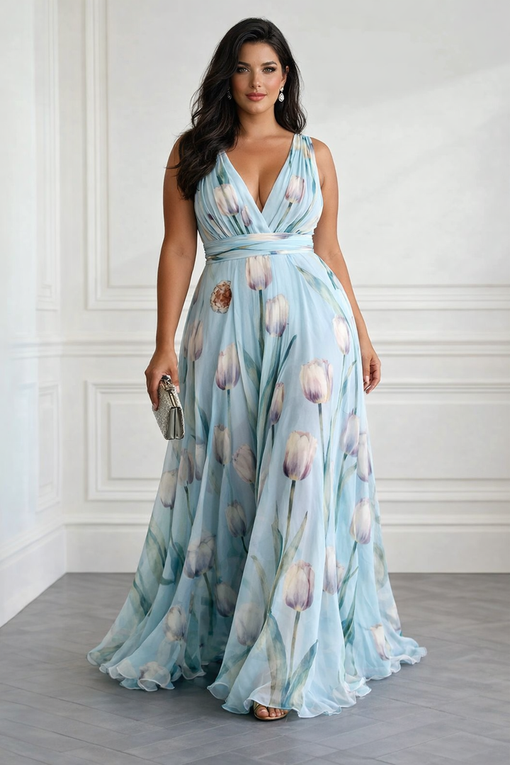 Nerea – Robe Maxi Imprimé Tulipes Col V