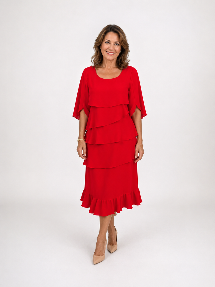 Anna – Robe Midi Élégante à Volants