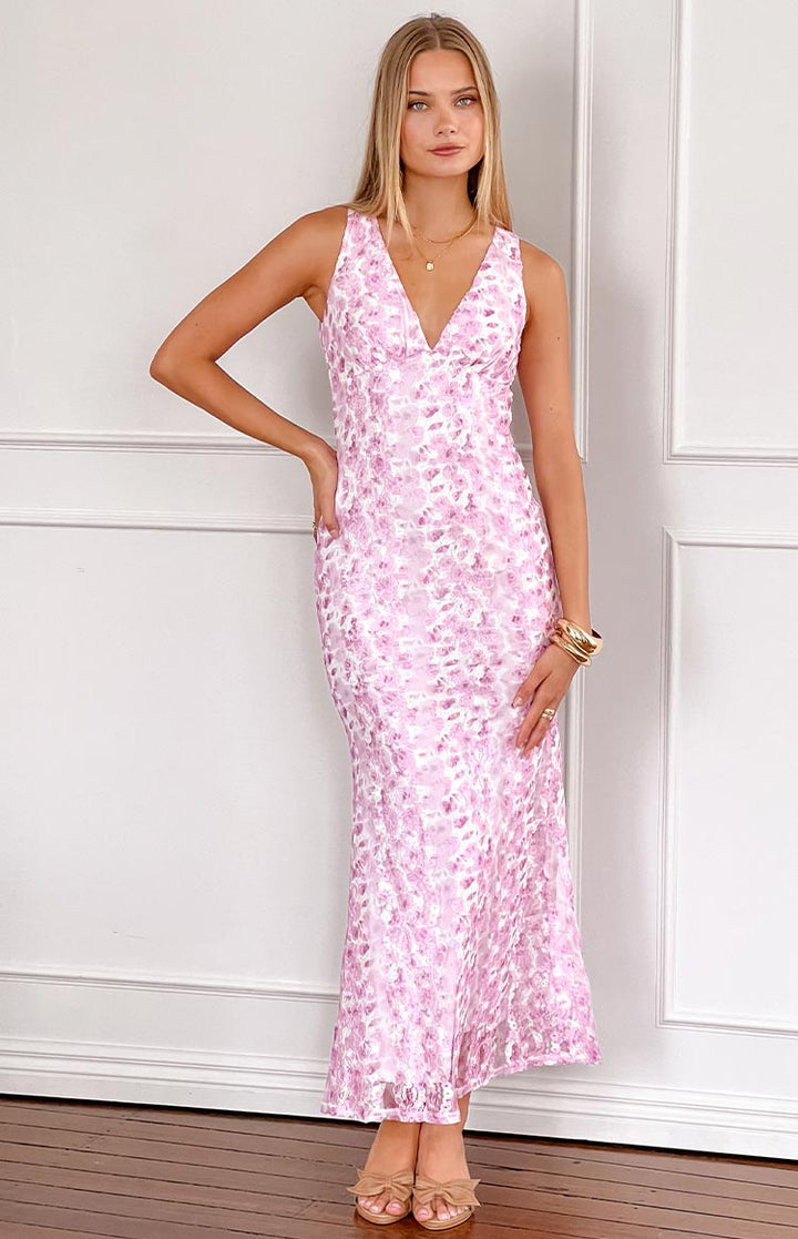 Farida – Robe Maxi Dentelle Rose