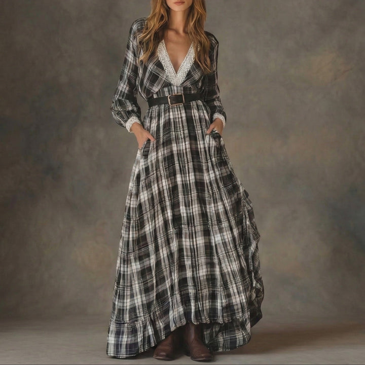 Marisela – Robe Maxi Carreaux Ceinturée