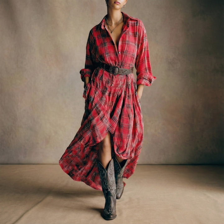 Abril – Robe Chemise Carreaux Ceinturée