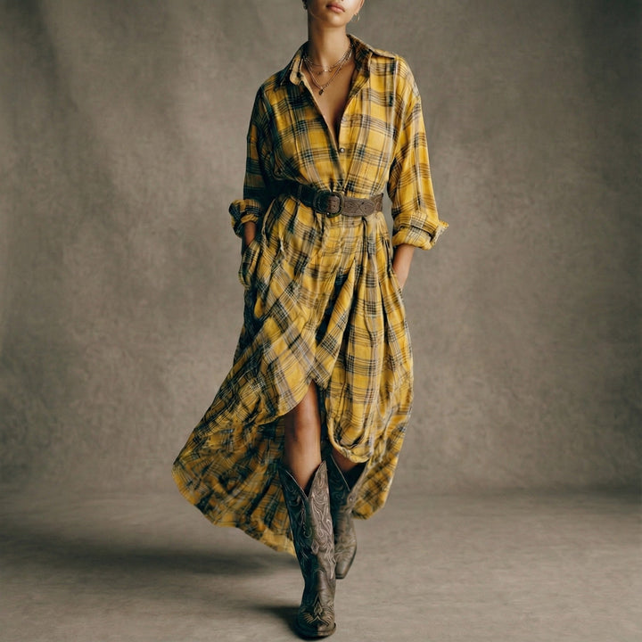 Abril – Robe Chemise Carreaux Ceinturée