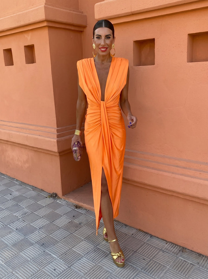 Selena – Robe Drapée Rouge Vif