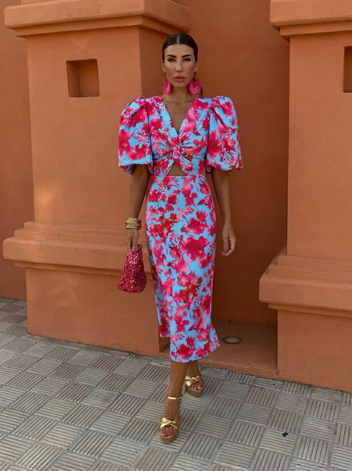 Carla – Robe Midi Manches Bouffantes
