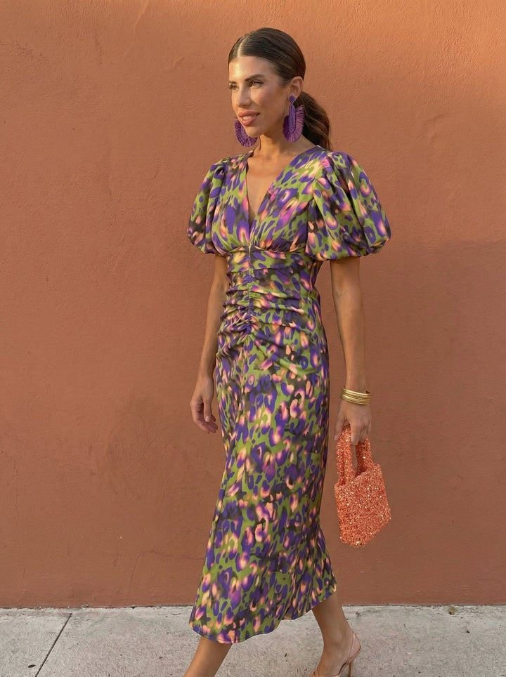 Carla – Robe Midi Manches Bouffantes