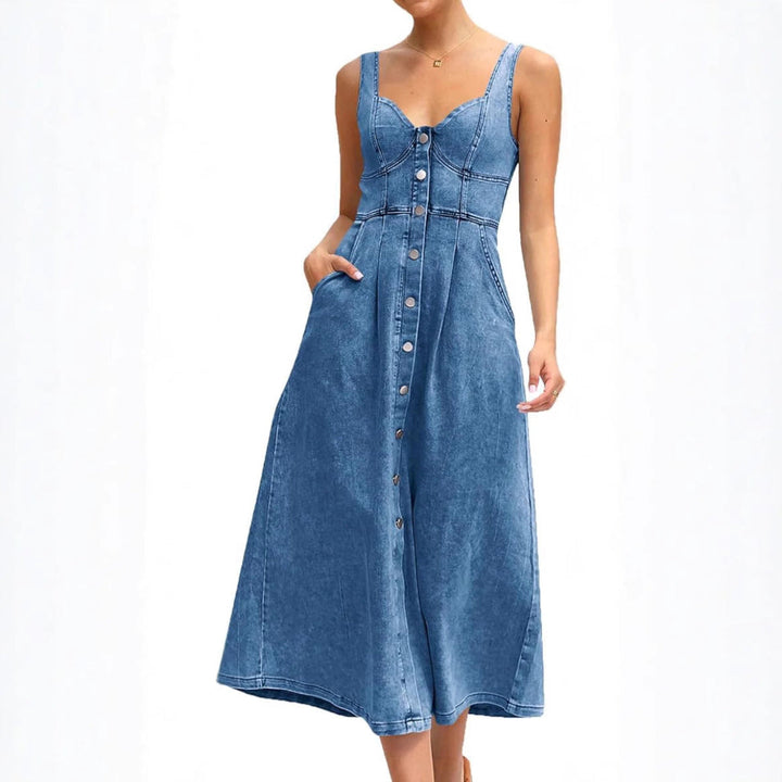 Jaylin™ – Robe Jean Boutonnée Sans Manches