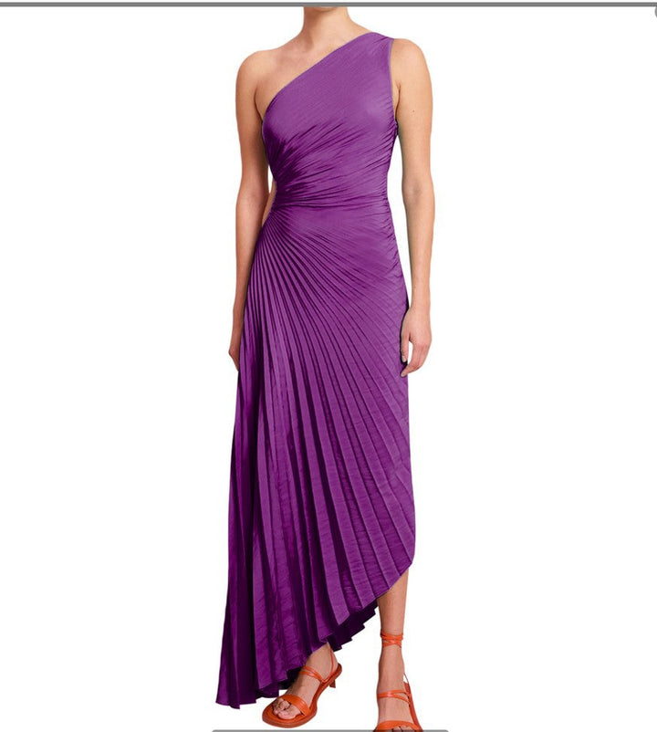Sylviana – Robe Midi Une Épaule Plissée
