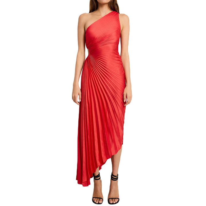 Sylviana – Robe Midi Une Épaule Plissée
