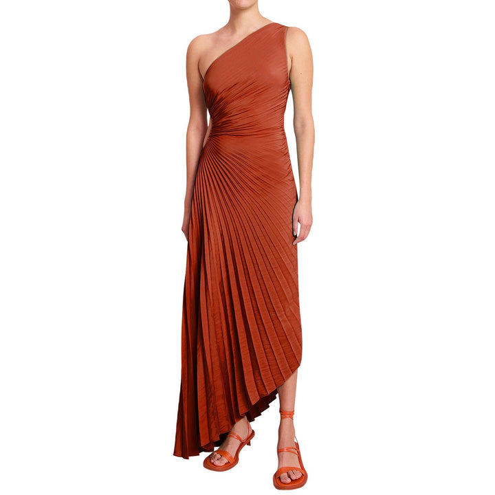 Sylviana – Robe Midi Une Épaule Plissée