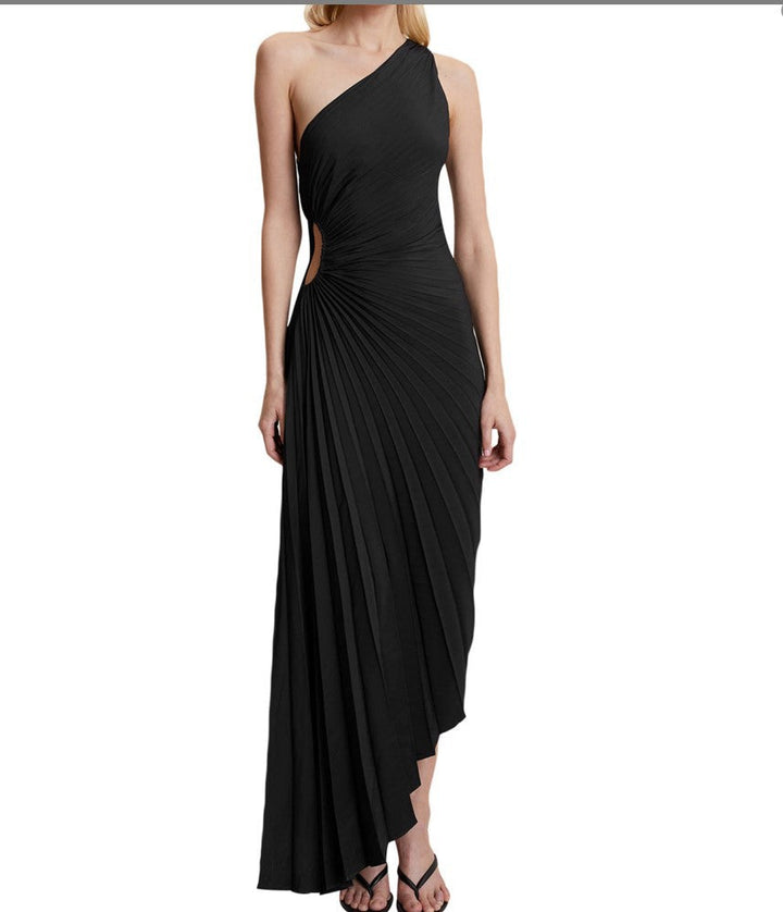 Sylviana – Robe Midi Une Épaule Plissée
