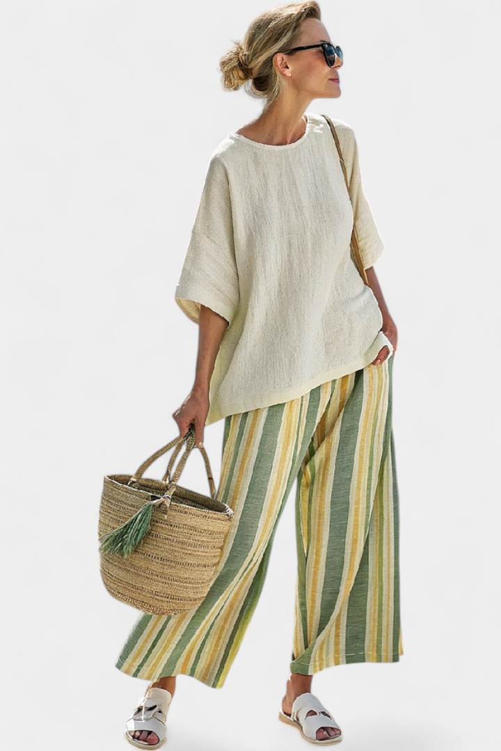 Ellowyn – Top Élégant & Pantalon Lin Rayé
