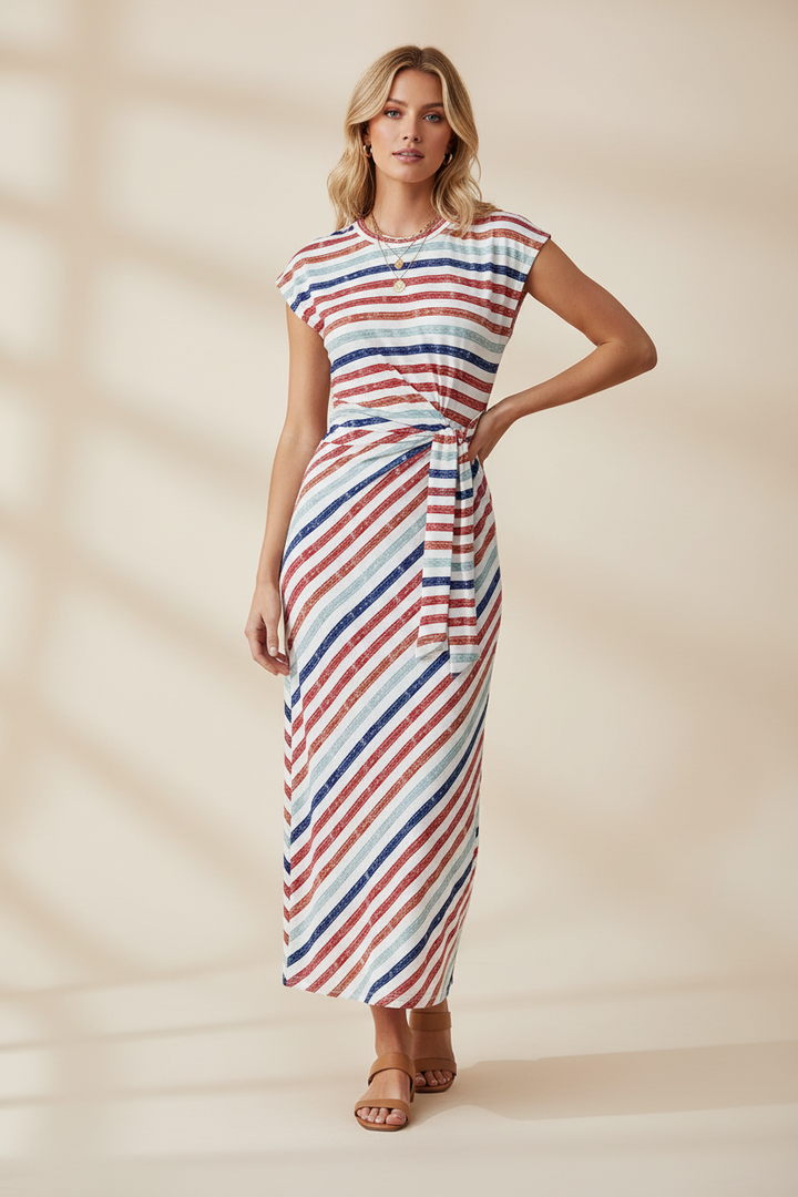 Scarlette – Robe Rayée Ceinturée Moulante