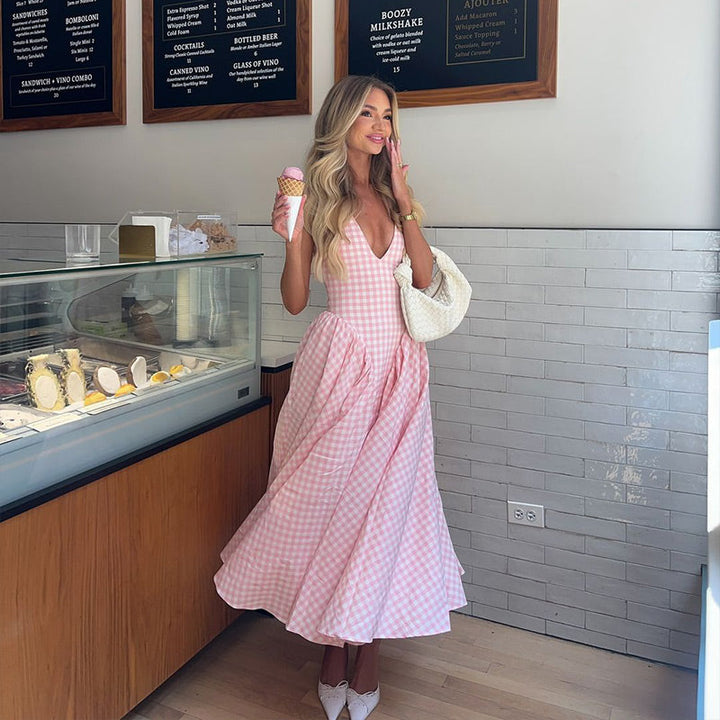 Romina – Robe Midi Imprimé Carreaux