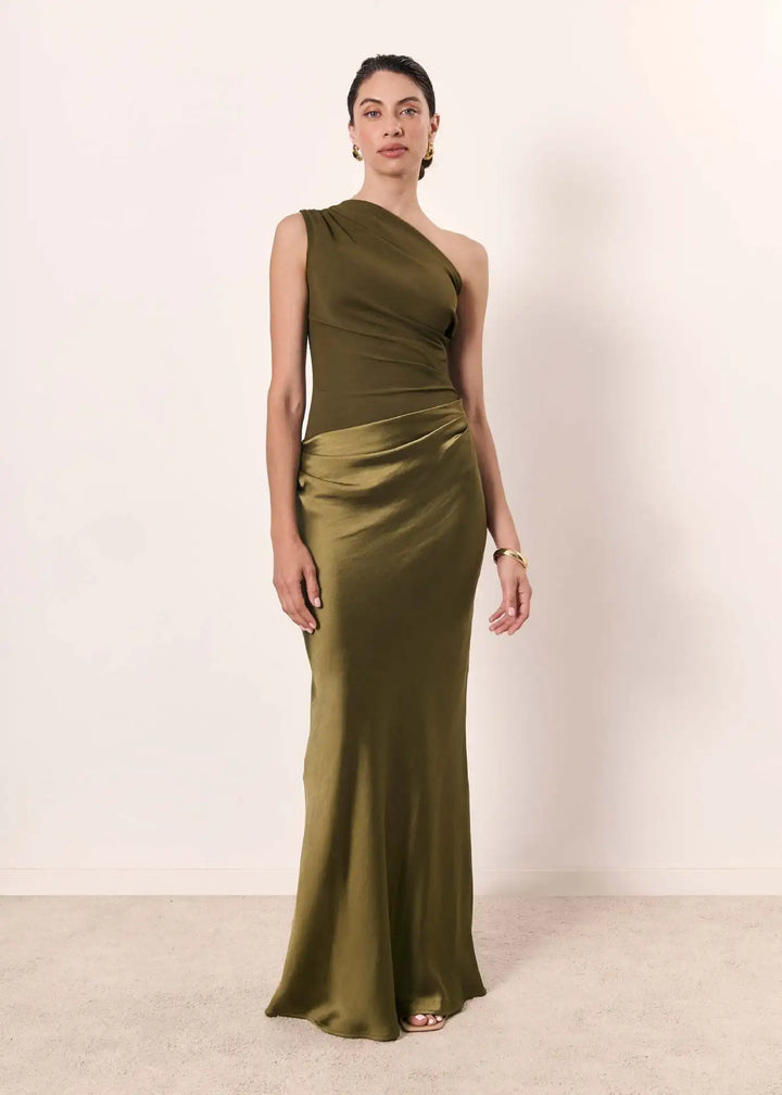 Sophia – Robe Maxi Satin Une Épaule