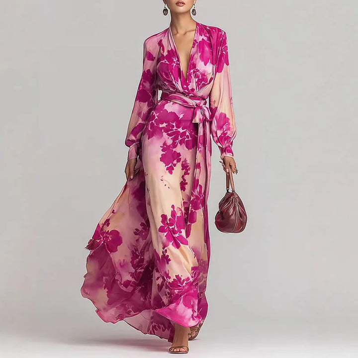 Leah – Robe Maxi Portefeuille Florale