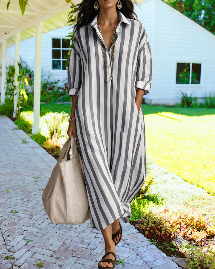 Aira – Robe Chemise Maxi Rayée Loose
