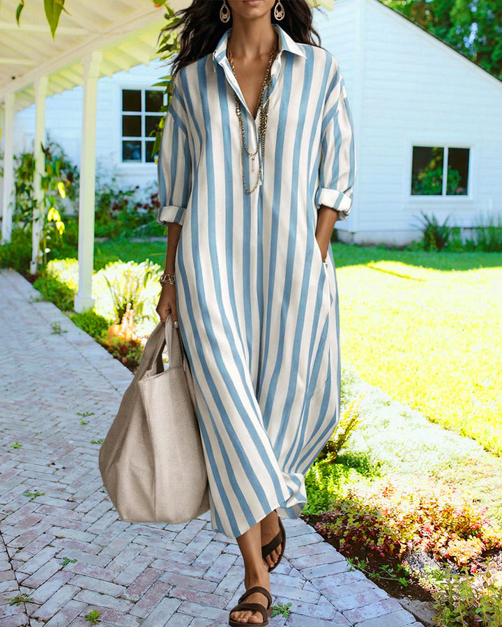 Aira – Robe Chemise Maxi Rayée Loose