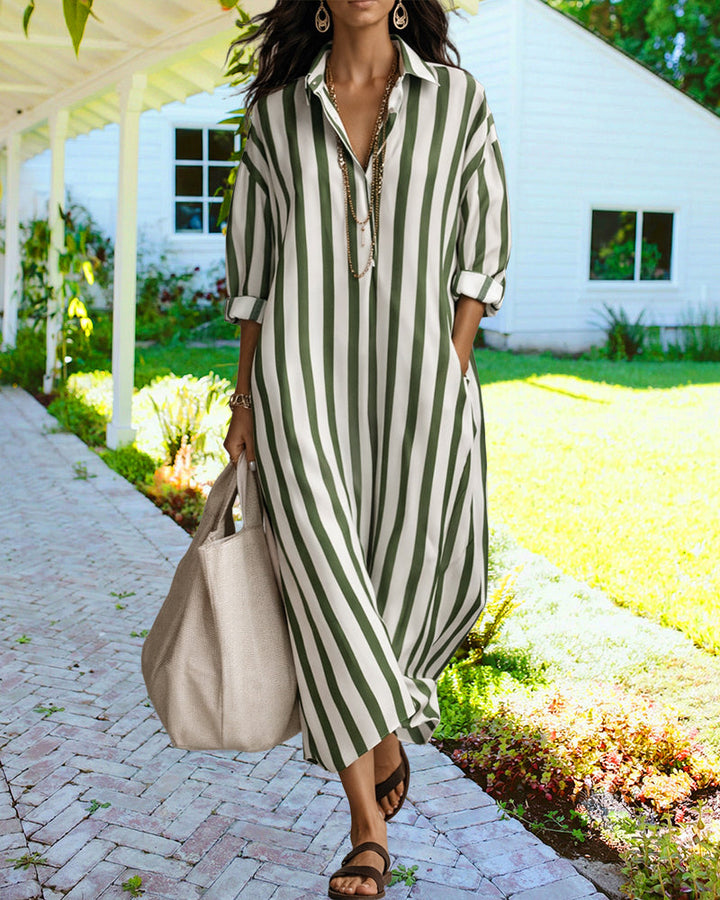 Aira – Robe Chemise Maxi Rayée Loose