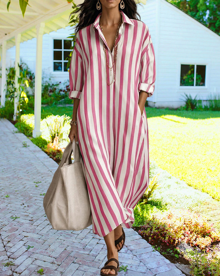 Aira – Robe Chemise Maxi Rayée Loose
