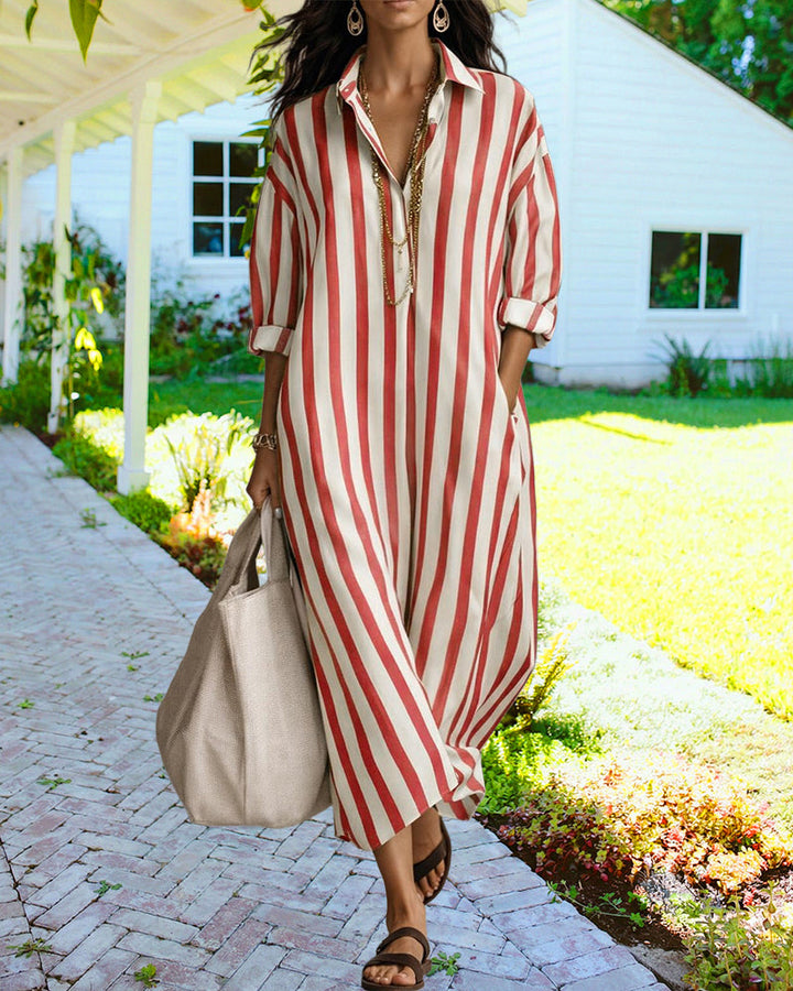 Aira – Robe Chemise Maxi Rayée Loose