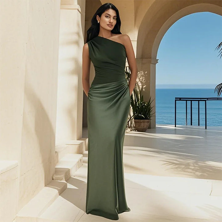 Sophia – Robe Maxi Satin Une Épaule