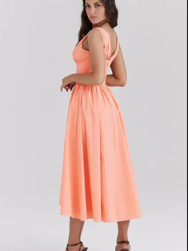 Ariana – Robe Midi Corset Col V Évasée