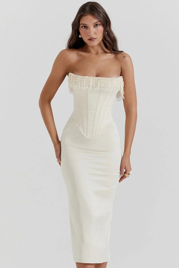 Zahra – Robe Midi Satin Élégante