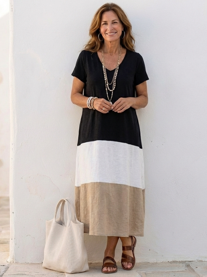 Thalia – Robe Midi Color-Block Col V