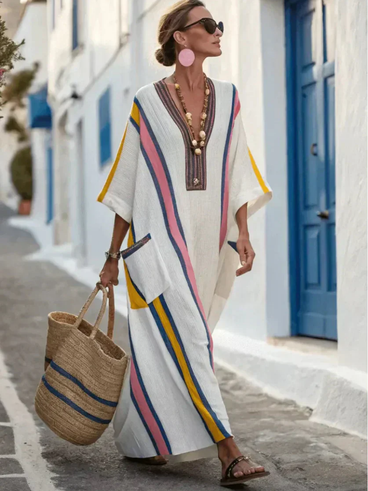 Noemi – Robe Maxi Col V Demi-Manches & Poches