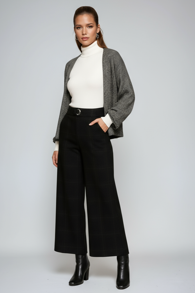Amara – Pantalon Taille Haute Carreaux