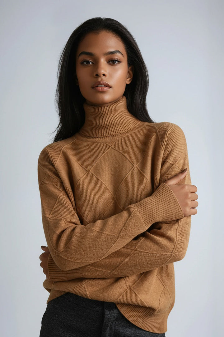Livia – Pull Col Roulé Motif Losange