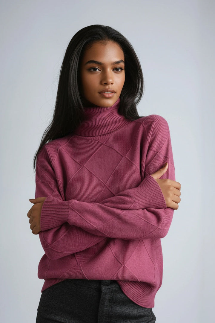 Livia – Pull Col Roulé Motif Losange