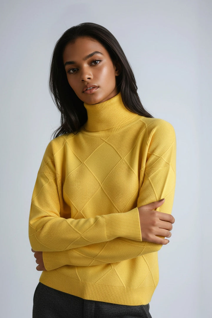 Livia – Pull Col Roulé Motif Losange