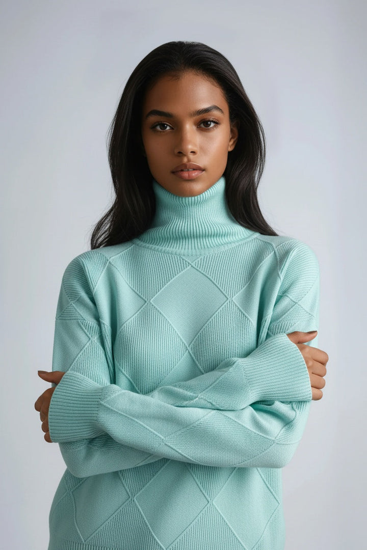 Livia – Pull Col Roulé Motif Losange