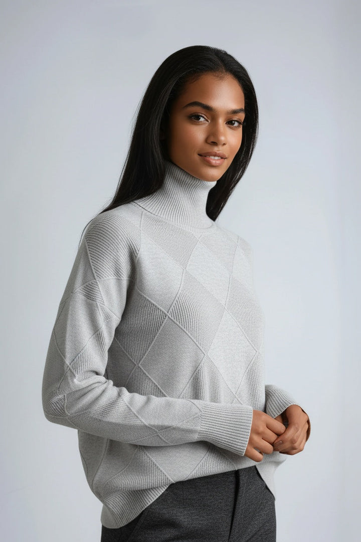 Livia – Pull Col Roulé Motif Losange