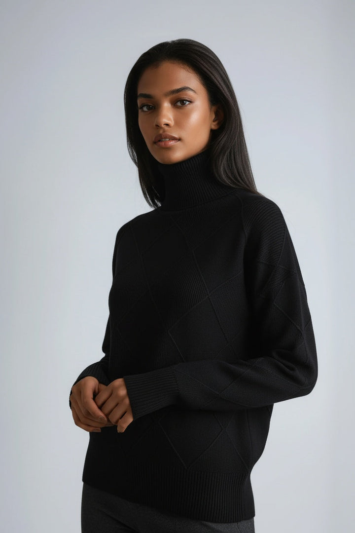 Livia – Pull Col Roulé Motif Losange