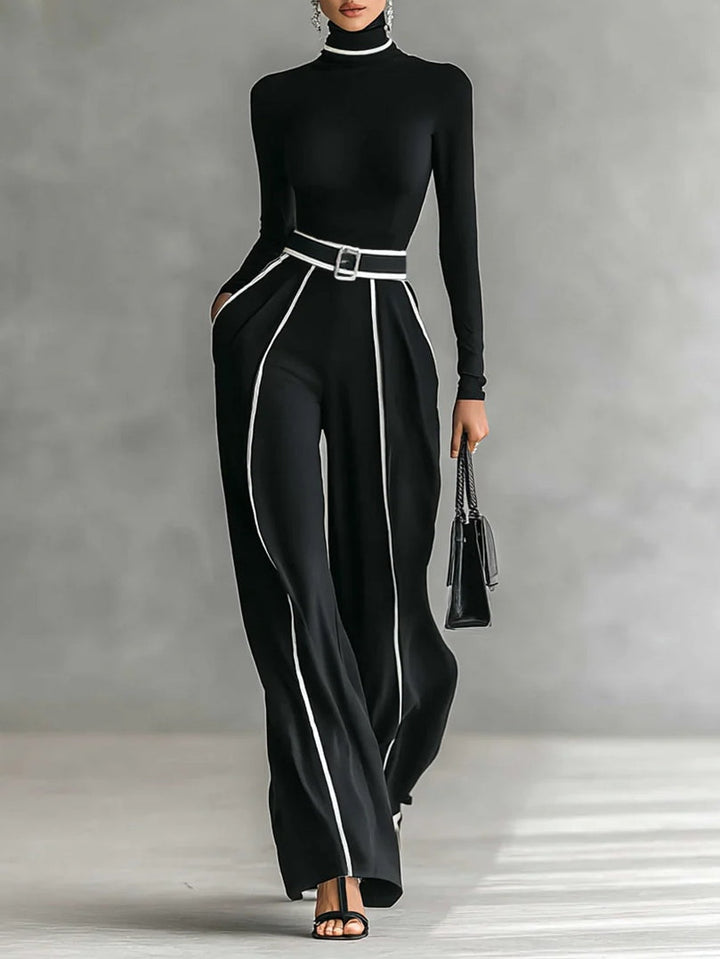 Emma – Ensemble 2 Pièces Col Montant & Pantalon Large
